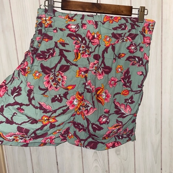 zara draped high waisted sage green floral mini skirt ruffle side zip Large L - Picture 8 of 12